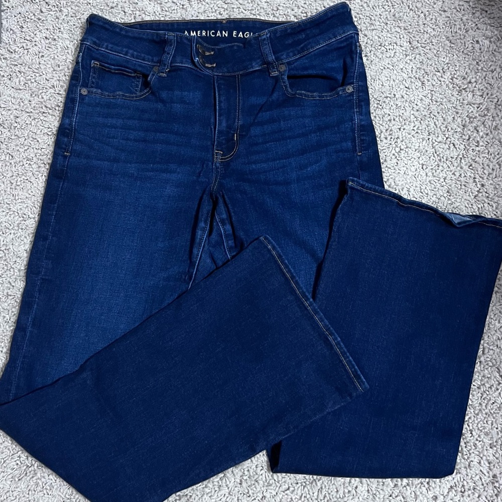 American Eagle Outfitters Women's Dark Blue Straight Leg Jeans